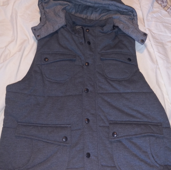 Men's Hooded Vest Jacket Division Size XL Dark Gray, with Removable Hoodie - Picture 6 of 7